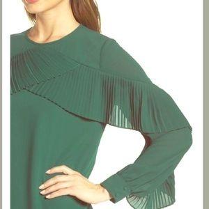 Chelsea28 Green Pleated Ruffle Dress